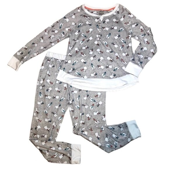 Cuddl Duds White Gray Polar Bear Cozy Warm Winter Pajama PJ Set - Picture 2 of 7